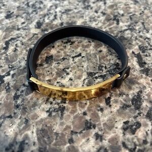 Bottega Veneta Black Leather With Gold Tone Bracelet